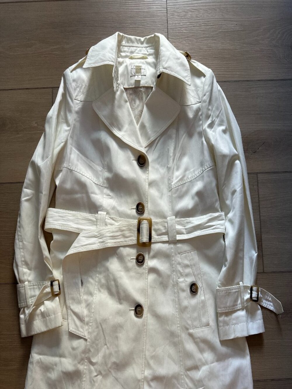 Nordstrom- Gallery Cream Ivory Belted Trench Coat Size Large - Picture 4 of 5